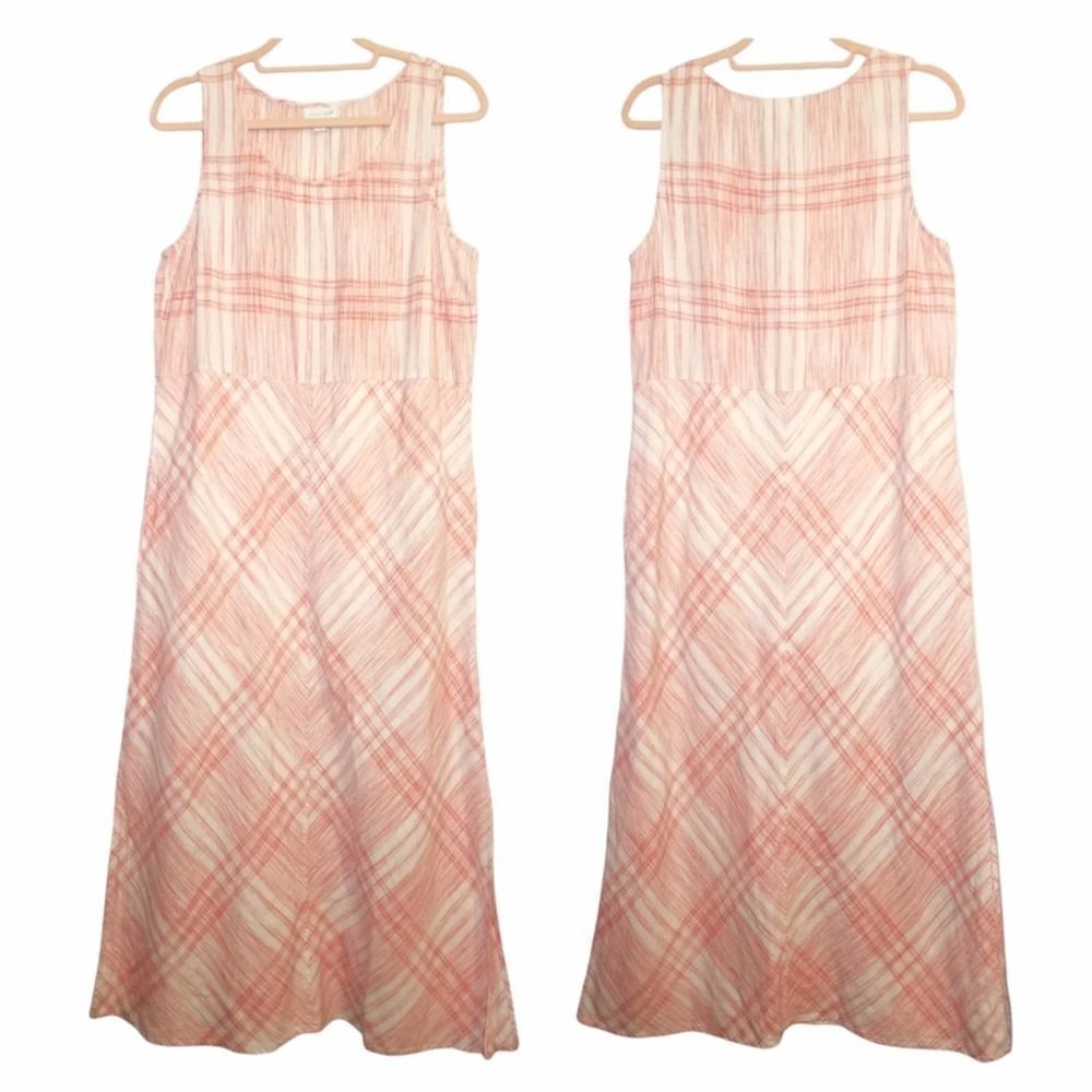 J. Jill Coral 100% Linen Plaid Shift Maxi Dress